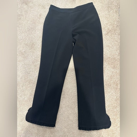 Kate Spade Pants Women 4 Black Cropped Ruffle Split Hem Cigarette Trousers - Picture 2 of 4
